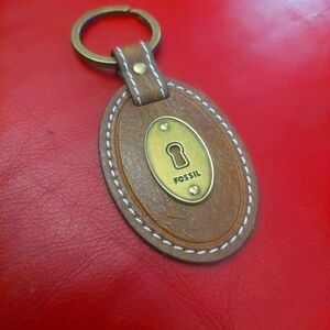 Brass and Leather Round Fossil Replacement Hangtag Charm for Handbag